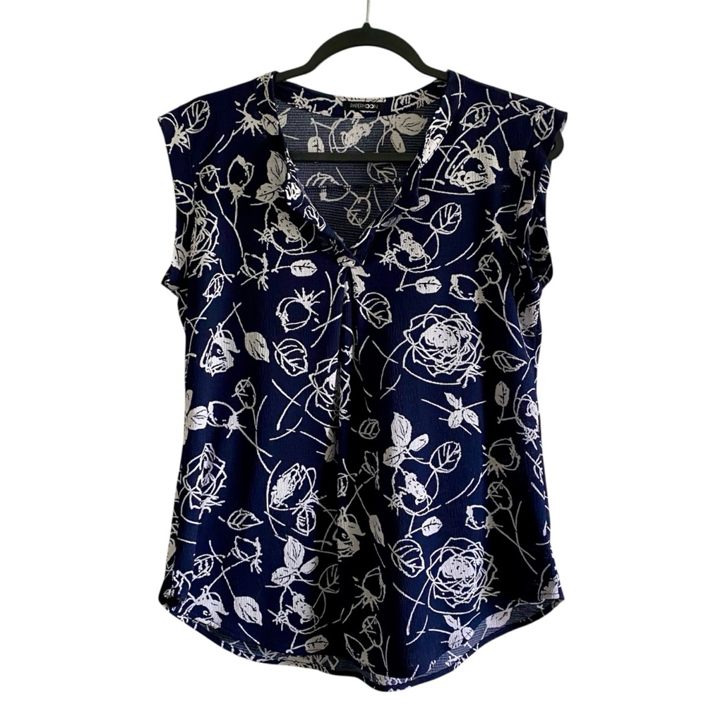 Papermoon Navy Floral Blouse Short Sleeve Size M